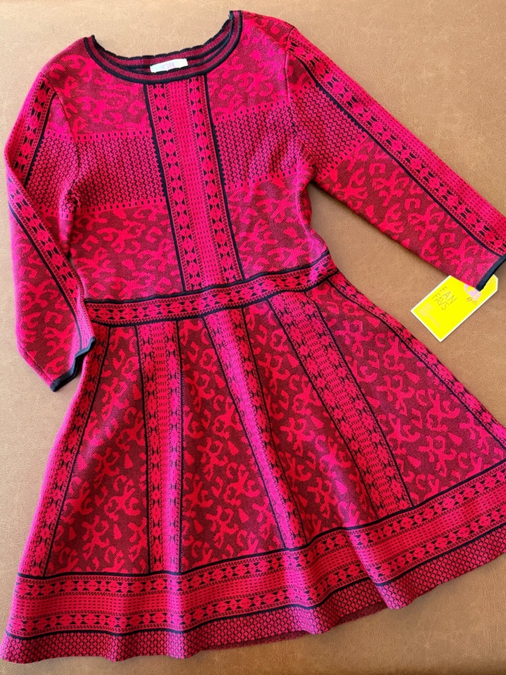 GB girls Red and Black Patterned Knit Fit-and-Flare Dress